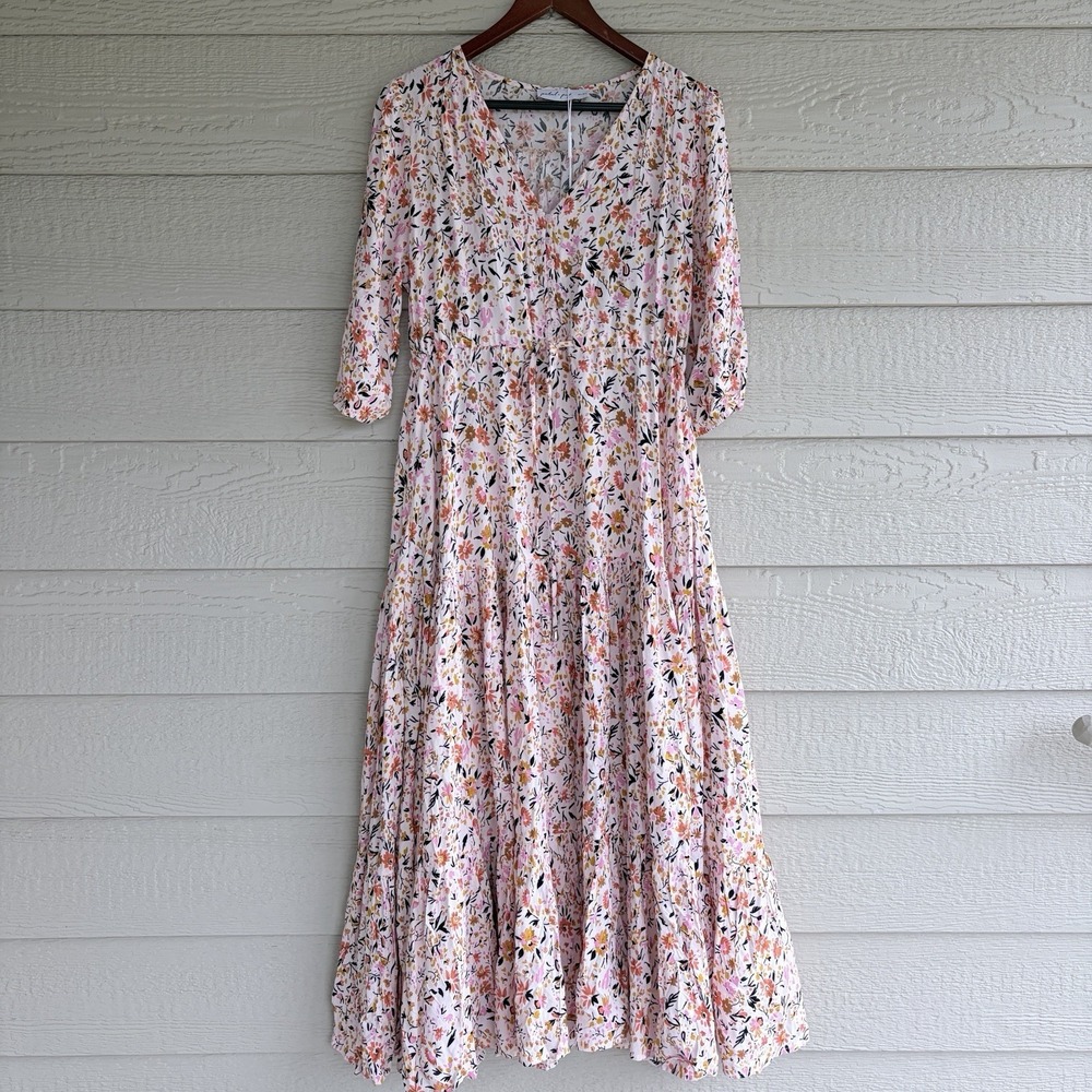 Petal and Pup Kelda Maxi Dress Tiered Floral Sz S Cottagecore Country Oversized - Picture 2 of 8